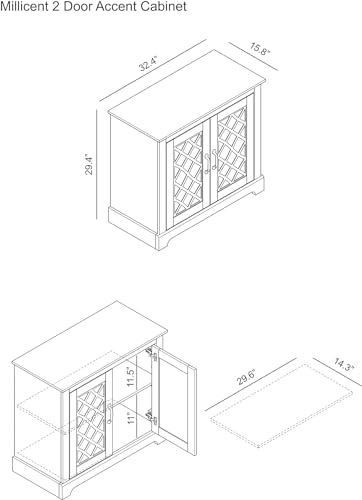 Galano Millicent Sideboard mit 2 Türen – Buffets &amp; Sideboards – Lagerschrank – Buffetschrank – Akzentschrank – Anrichte für Wohnzimmer – Acrylspiegel – Mexikanisches Grau