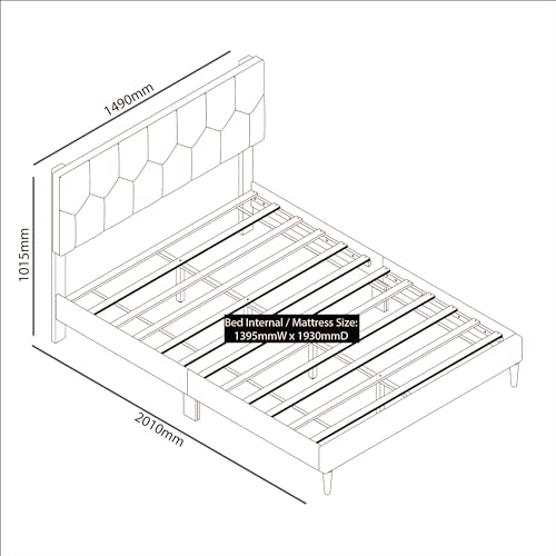 Galano Grimsby Upholstered Double Bed - Stylish Fabric Bedframe with Headboard - Sturdy Bedframe for Adult with Wooden Slat Support - Easy Assembly