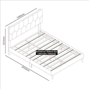 Galano Grimsby Upholstered Double Bed - Stylish Fabric Bedframe with Headboard - Sturdy Bedframe for Adult with Wooden Slat Support - Easy Assembly