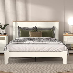 Galano Milan Double Bed - Stylish Wooden Bedframe with Mirrored Headboard - Sturdy Bedframe for Adult - Wood Slat Support - Easy Assembly – Bedroom Furniture