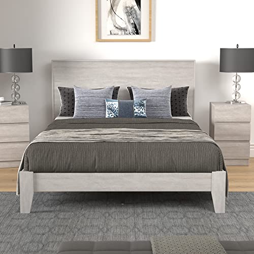 Galano Milton Double Bed - Stylish Wooden Bedframe with Headboard - Sturdy Bedframe for Adult - Wood Slat Support - Easy Assembly – Bedroom Furniture - Dusty Grey Oak