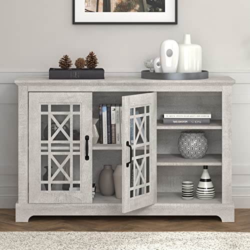 Galano Isadora 2 Door Sideboard with Shelves, Farmhouse Buffet Cabinet, Rustic Storage Cabinet, Coffee Bar for Dining Room, Kitchen, Hallway and Living Room, Dusty Grey Oak