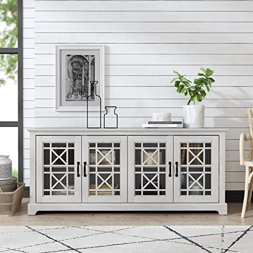 Galano Isadora TV Stand for up 75 Inch TV, Tall Rustic Entertainment Center with 29.29", Transparent Doors, Adjustable Shelves, Wood Media Console Cabinet for Living Room, Dusty Grey Oak