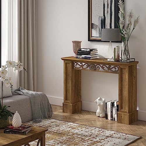 Galano Plunto Console Table - Bookshelf with Storage - Entryway Table - Living Room Tables - Living Room Furniture - Side Table - End Table - Easy Assembly - Knotty Oak with Ivory