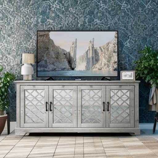 Galano Millicent 75 Inch TV Stands for Living Room with Storage, 17.1" D x 68.2" W x 29.3" H, Black Knotty Grey Oak