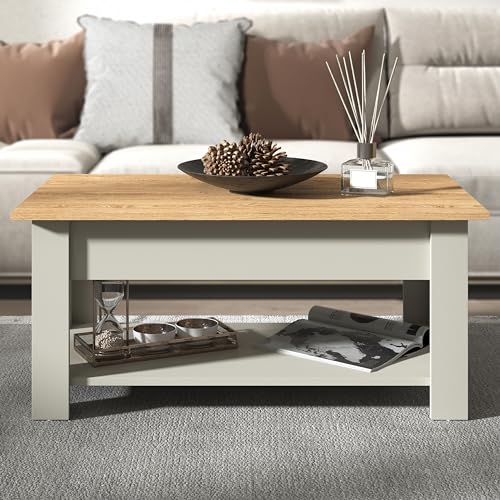 Galano Brixburn Coffee Table - Modern Distressed Oak Finish - Storage Cabinet for Entryway - Foyer - Living Room - Space Saving