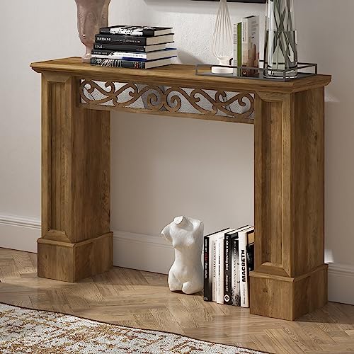 Galano Plunto Console Table - Bookshelf with Storage - Entryway Table - Living Room Tables - Living Room Furniture - Side Table - End Table - Easy Assembly - Knotty Oak with Ivory