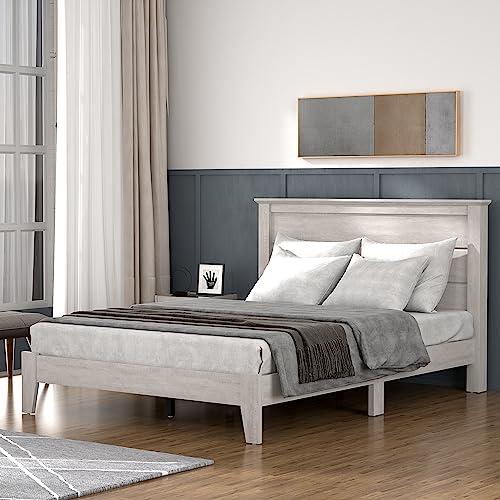 Galano Tiena Double Bed, Stylish Wooden Bedframe with Headboard, Sturdy Bedframe for Adult with Wood Slat Support