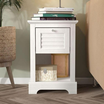 Galano Milan 1 Drawer Bedside Table - Stylish Side Table with Storage - Storage Cabinet for Hallway - Entryway or Bedroom (Pearl White Oak)