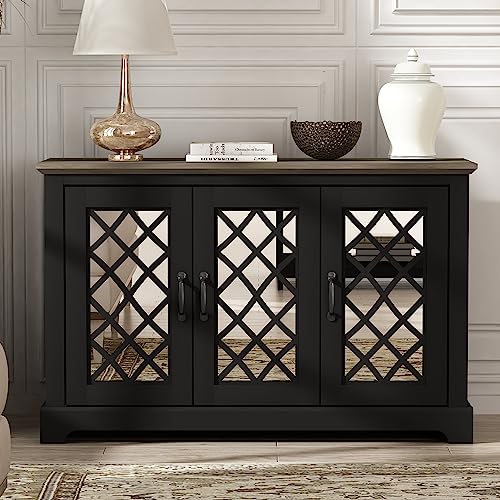 Galano Millicent 2 Door Sideboard with Shelves, Farmhouse Buffet Cabinet, Rustic Storage Cabinet, Coffee Bar for Dining Room, Kitchen, Hallway and Living Room, Mexican Grey