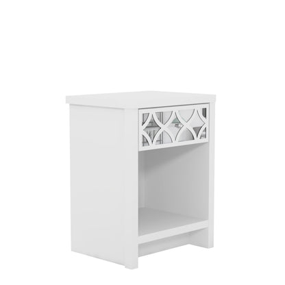 Galano Iris 1 Drawer Side Table - Modern Mirrored Lamp Table with Storage - Living Furniture - Organizers & Storage Cabinet for Hallway, Entryway (White)