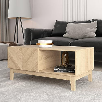 Galano Hanwell Coffee Table - Stylish Storage Cabinet with Fishborne Effect - Engineered Wood Storage Cabinet, Rectangular Living Room Table with Storage (Oslo Oak)