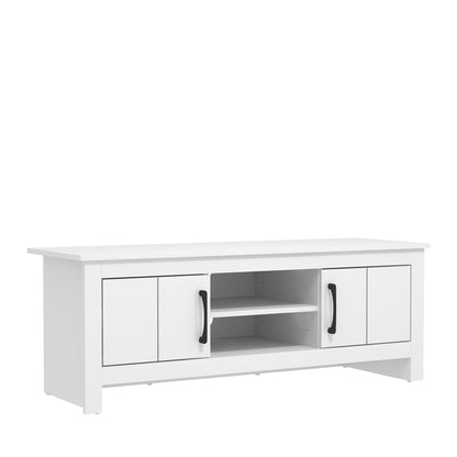 Galano Limestone TV Unit - TV Stand Cabinet for up to 50-inch TV for Living Room or Bedroom, 40 x 119 x 43.8 cm 2-Door TV Table Storage Unit - Light Grey