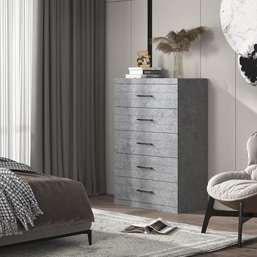 Galano Hamsper 6 Drawer Dresser with Interlock Drawer Feature, Deep Drawers for Closet Organizer, Ultra Fast Assembly, 16.14" D x 46.46" W x 31.02" H, Dusty Grey Oak