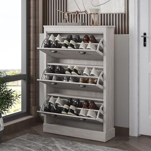 Galano Bristol Shoe Cabinet - 3 Door Folding Extendable Shoe Rack for Slim Storage Organiser in Hallway, Living Room or Entryway