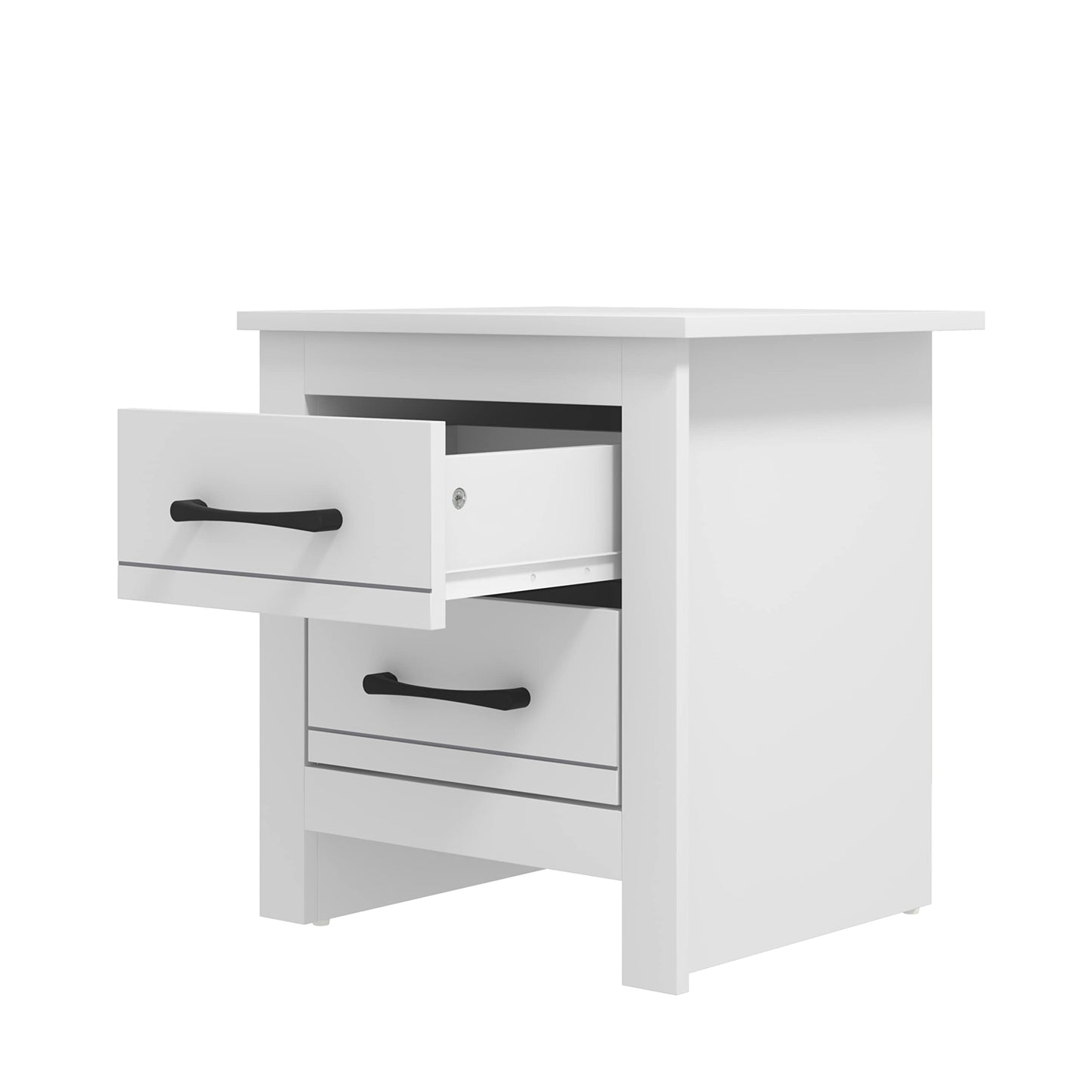 Galano Limestone Bedside Table - 2 Drawer Bedside Cabinet For Side Bedroom Organizer - Small Bedside table For Your Bed - ‎39.5 x 45 x 48.5 cm - White