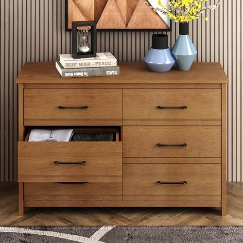 Galano Kellie 6 Drawer Dresser with Interlock Drawer Feature, Wide Dressers for Bedroom, Deep Drawers for Closet Organizer, Ultra Fast Assembly, 15.75" D x 47.24" W x 30.98" H, Dusty Grey Oak