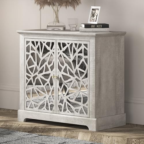 Galano Culbin 2 Door Storage Cabinet, Accent Furniture, Cupboard for Living Room, Hallway, Kitchen, Sideboard, Buffet Table, 15.67" D x 32.36" W x 29.29" H, Dusty Grey Oak