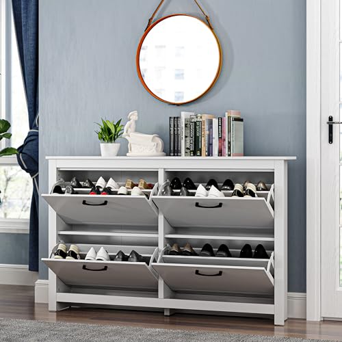 Galano Limestone 3 Door Shoe Cabinet - Slim Storage Cabinet - Organizers and Storage Cabinet for Hallway - Entryway or Living Room (Light Grey)