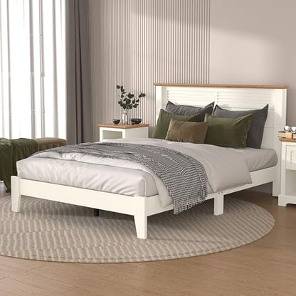 Galano Milan Double Bed - Stylish Wooden Bedframe with Mirrored Headboard - Sturdy Bedframe for Adult - Wood Slat Support - Easy Assembly – Bedroom Furniture (Ivory/Oak)