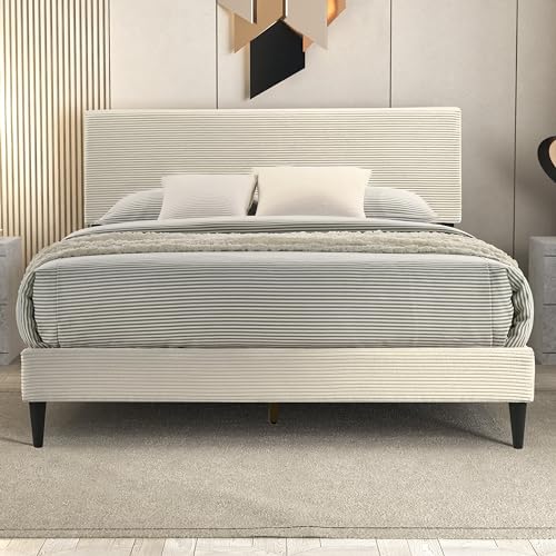 Galano Bayson Double Bed - Stylish Wooden Bedframe with Headboard - Sturdy Bedframe for Adult with Wooden Slat Support - Easy Assembly