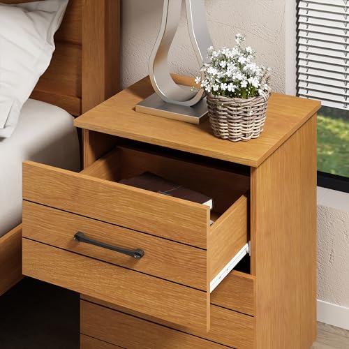 Galano Elis Nightstand Modern Side End Table with Storage for Living Room, Bedroom and Small Spaces, Bedside Tables with Solid Wood Legs, Tool-Less Assembly, Ivory Knotty Oak