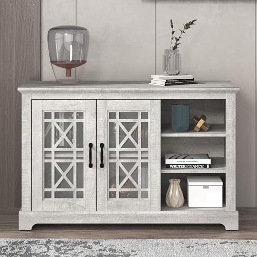 Galano Isadora Sideboard mit 2 Türen und Regalen, Buffetschrank im Bauernhausstil, rustikaler Lagerschrank, Kaffeebar für Esszimmer, Küche, Flur und Wohnzimmer, staubgraue Eiche