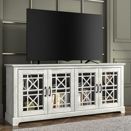 Galano Isadora TV Stand for up 75 Inch TV, Tall Rustic Entertainment Center with 29.29", Transparent Doors, Adjustable Shelves, Wood Media Console Cabinet for Living Room, Dusty Grey Oak