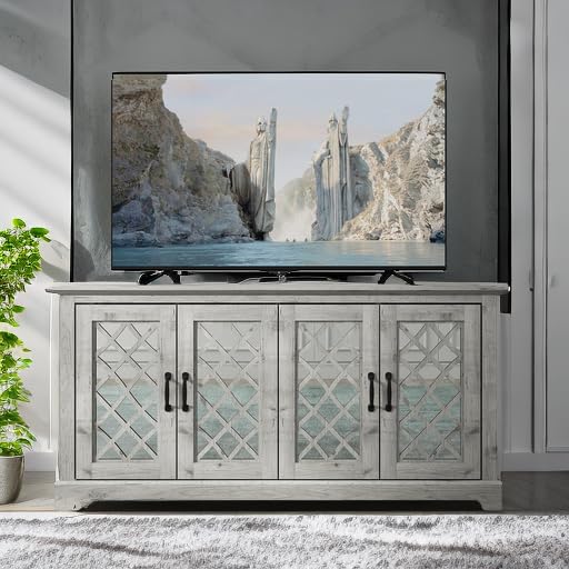 Galano Millicent 75 Inch TV Stands for Living Room with Storage, 17.1" D x 68.2" W x 29.3" H, Black Knotty Grey Oak