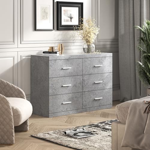 Galano Carmelo 6 Drawer Dresser (Interlock) Chest for Bedroom Drawer Organizer Deep Drawers Clothes Storage Marble Design 16.26" D x 46.46" W x 31.73" H Concrete Cool Grey