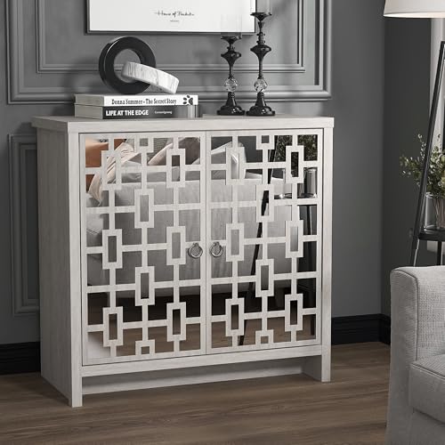 Galano Mollison 2 Door Sideboard - Moden Laser Cut Pattern with Acrylic Mirror Storage Cabinet for Living Room, Bedroom, or Kitchen (Royal Walnut)