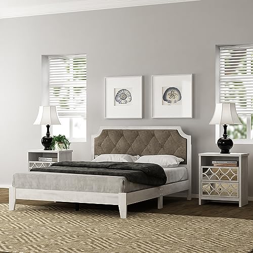 Galano Annifer Queen Platform Bed Frame with Cushioned Upholstered Headboard & Wooden Slats Support, Mattress Foundation, No Box Spring Needed, 62.99" D x 84.49" W x 41.54" H, Dusty Grey Oak