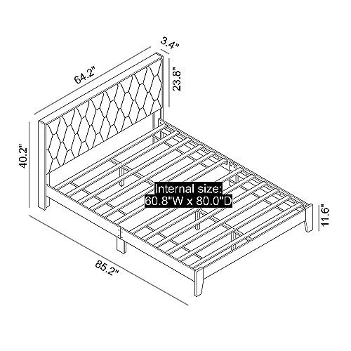 Galano Tancus Platform Queen Bed Frame with Cushion Headboard, Mattress Foundation with Wood Slat Support, No Box Spring Needed, 64.17" L x 85.16" W x 40.24" H, Knotty Oak