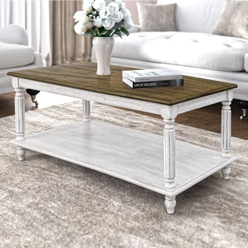 Galano Mosheim Coffee Table - Coffee Table with Shelf - Spray Painted Solid Wooden Coffee Table for Living Room