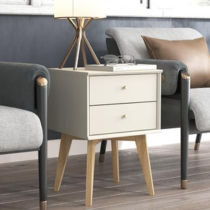 Galano Abby 2pcs Bedside Table - Stylish 2 Drawer Bedside - Side Table with Storage - Storage Cabinet for Hallway - Entryway or Bedroom (Light Grey/Oak)