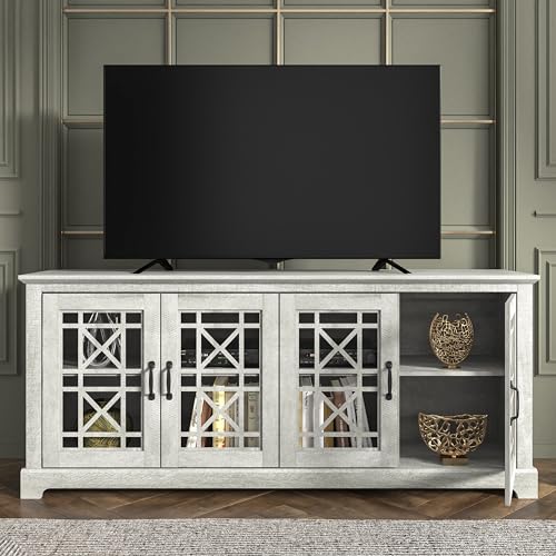 Galano Isadora TV Stand for up 75 Inch TV, Tall Rustic Entertainment Center with 29.29", Transparent Doors, Adjustable Shelves, Wood Media Console Cabinet for Living Room, Dusty Grey Oak