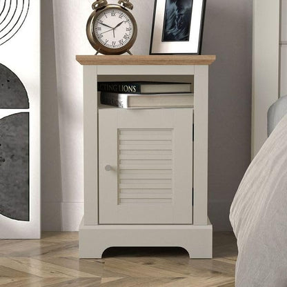 Galano Milan 1 Door Side Table with Shelf - Storage Cabinet for Hallway - Entryway - Foyer - Living Room - Bedroom - Space Saving (Ivory/Oak)