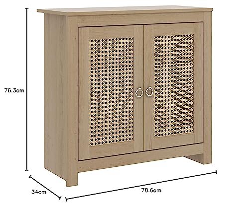 Galano Joreen 12 Pairs Shoe Cabinet, 2 Door Shoe Cabinet with Rattan Effect, Modern Shoe Rack, Standing Shoe Organizer with Shelves for Home, Office, Oak