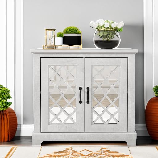 Galano Millicent 2 Door Sideboard - Buffets & Sideboards - Storage Cabinet - Buffet Cabinet - Accent Cabinet - Credenza for Living Room - Acrylic Mirror - Mexican Grey