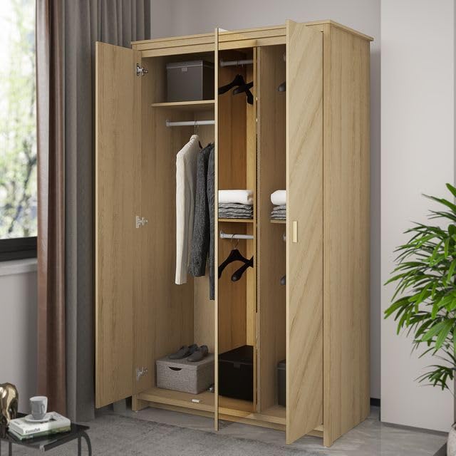 Galano Bonny 2 Door Wardrobe with Mirror - Stylish & Sturdy Wardrobe with Bar Gold Handle - Bedroom Furniture Unit with Hanging Rail Storage (Oslo Oak)