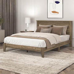 Galano Tiena Louvered Wood Platform Queen Bed Frame with Headboard, Mattress Foundation with Wood Slat Support, No Box Spring Needed, 65.75" D x 85.35" W x 40.16" H, Knotty Oak