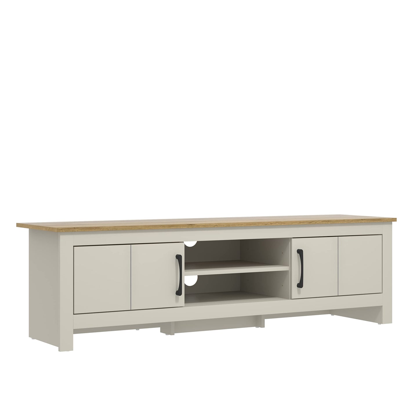 Galano Limestone Wide TV Unit, Entertainment Centre for up to 65'' TV, 150cm TV Unit with 2 Doors (Light Grey) (FG-LR-PU-7-415-RV-UK)