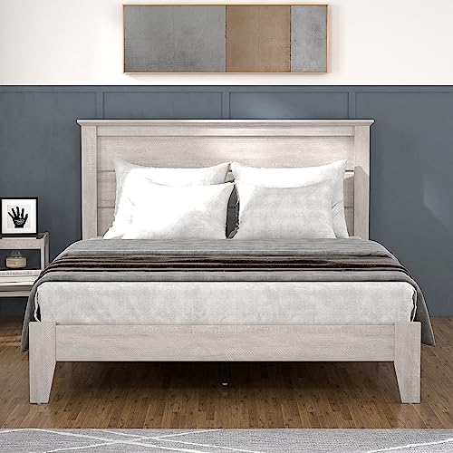 Galano Tiena Double Bed, Stylish Wooden Bedframe with Headboard, Sturdy Bedframe for Adult with Wood Slat Support