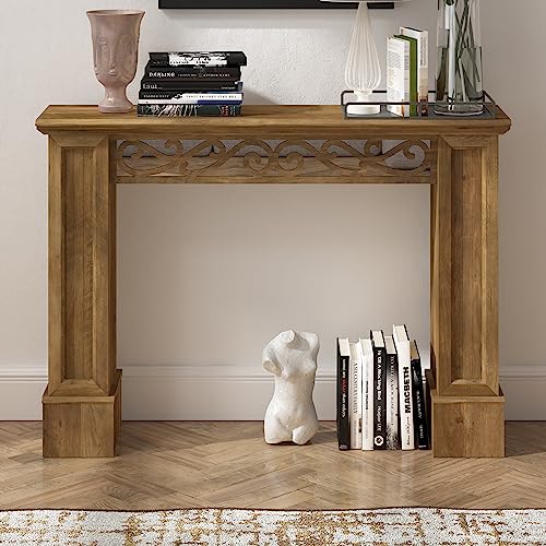 Galano Plunto Console Table - Bookshelf with Storage - Entryway Table - Living Room Tables - Living Room Furniture - Side Table - End Table - Easy Assembly - Knotty Oak with Ivory