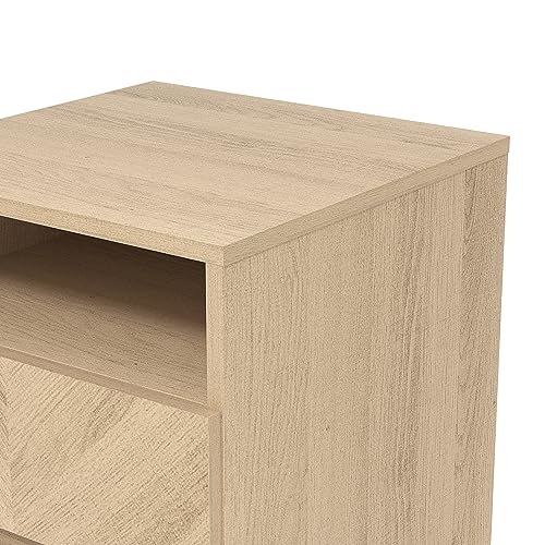 Galano Hanwell 2 Drawer Side Table, Stylish Fishborne Design End Table with Drawer Open Shelf Stable Sturdy Engineered Wooden Nightstand Storage for Small Spaces/Living Room/Bedroom