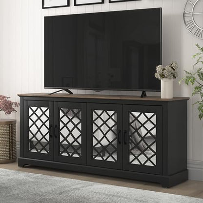 Galano Millicent 75 Inch TV Stands for Living Room with Storage, 17.1" D x 68.2" W x 29.3" H, Black Knotty Grey Oak