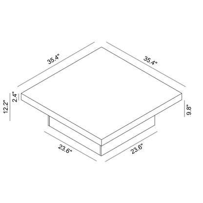 Galano Carmelo Coffee Table, Modern Industrial Top Coffee Table, Square Center Table for Living Room, Office, Balcony, 35.43" D x 35.43" W x 12.28" H, Concrete Cool Grey