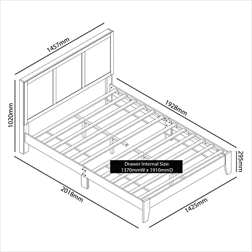 Galano Ozzie Double Bed, Stylish Rattan Design for Wooden Bedframe with Headboard, Sturdy Bedframe for Adult with Wood Slat Support