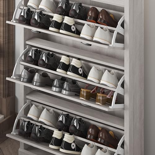 Galano Bristol Shoe Cabinet - 3 Door Folding Extendable Shoe Rack for Slim Storage Organiser in Hallway, Living Room or Entryway