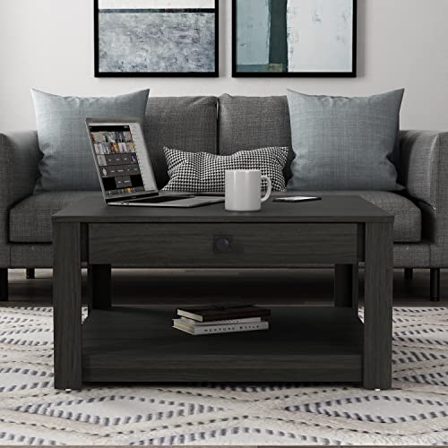 Galano Philia Square Coffee Table - Hidden Compartment and Storage Shelf - Modern Tabletop Dining Table for Living Room - Engineered Wood - Easy Assembly - Dusty Grey Oak